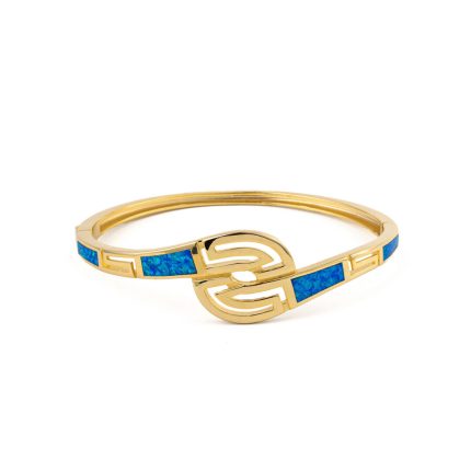 Double Meander Opal Bangle Bracelet - 925 Sterling Silver