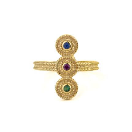 Byzantine Circles Ring with Stones - 925 Sterling Silver and Gold Plated