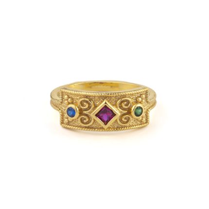 Byzantine Style Ring with Stones - Gold Plated 925 Sterling Silver