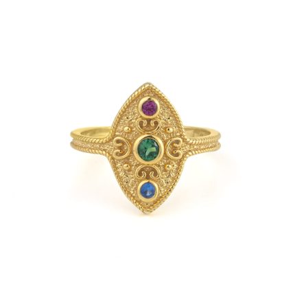 Byzantine Ring with Stones - Gold Plated 925 Sterling Silver