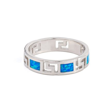 Greek Key Meander Opal Ring – 925 Sterling Silver