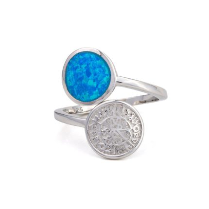 Phaistos Disc Blue Opal Ring – 925 Sterling Silver