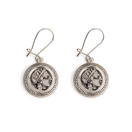 Goddess Athena Earrings with Greek Key - 925 Sterling Silver