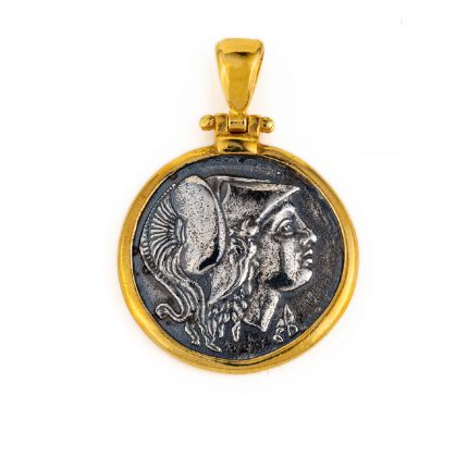 Athena Greek Goddess Coin Pendant - Sterling Silver and Gold Plated