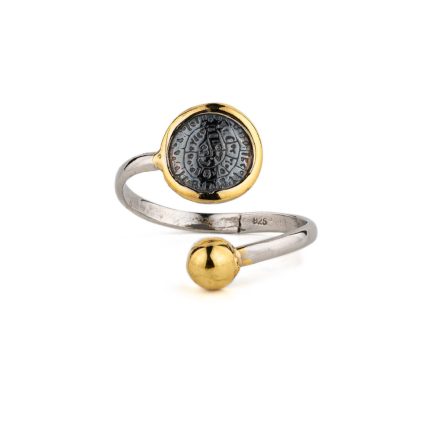 Adjustable Phaistos Disc Ring – Sterling Silver and Gold Plated