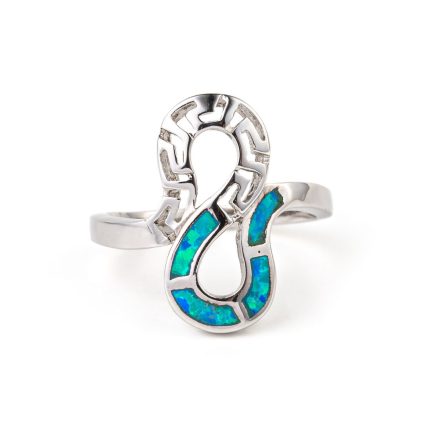 Greek Key Opal Ring- Sterling Silver 925