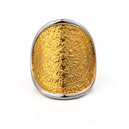 Phaistos Disk Ring - Sterling Silver and Gold Plated