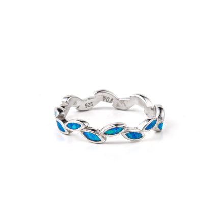 Olive Leaf Blue Opal Ring- 925 Sterling Silver