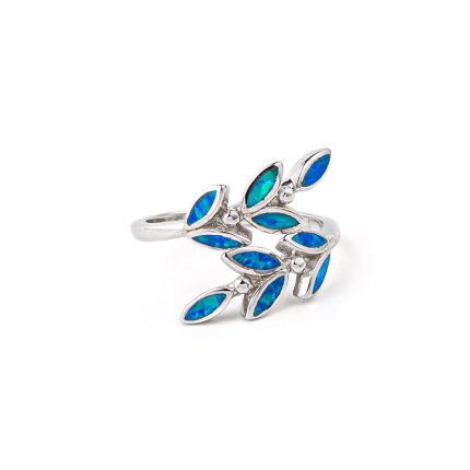 Olive Leaf Ring- 925 Sterling Silver Blue Opal