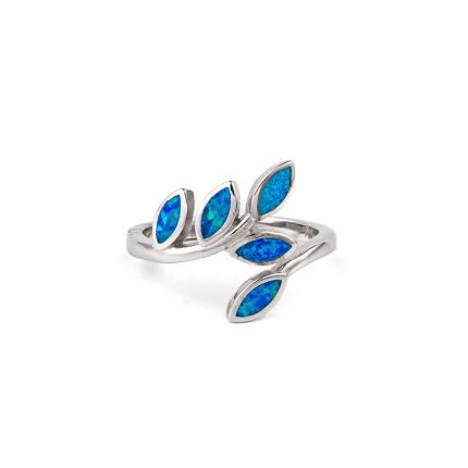 Blue Opal Olive Leaf Ring- 925 Sterling Silver