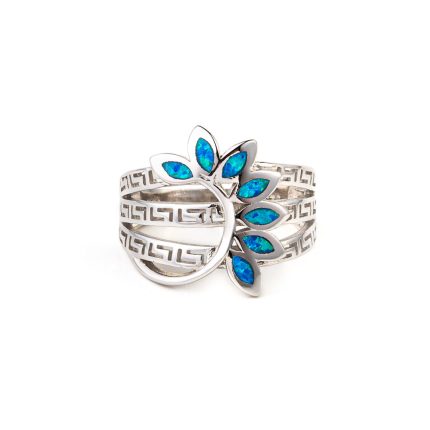 Leaf Greek Key Opal Ring- 925 Sterling Silver