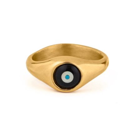 Evil Eye Fildisi Onyx Ring - Sterling Silver and Gold Plated