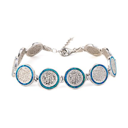 Phaistos Disc Link Bracelet - 925 Sterling Silver with Blue Opal