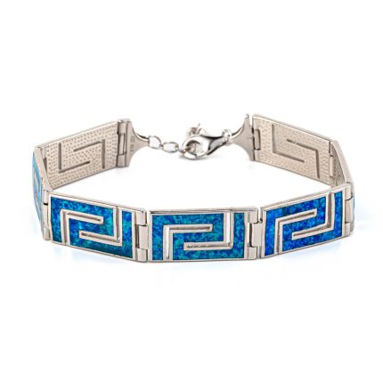 Meander Link Bracelet – 925 Sterling Silver with Opal