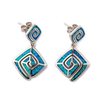 925 Sterling Silver Blue Opal Meander Earrings