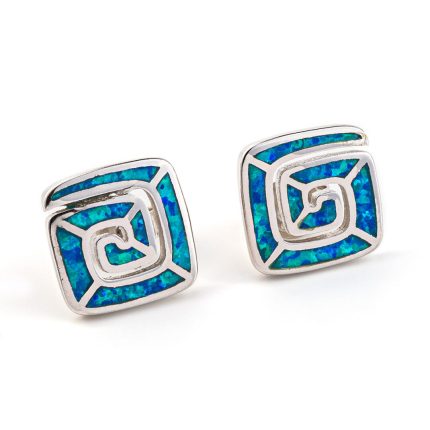 Meander Stud Earrings – Sterling Silver 925 with Opal