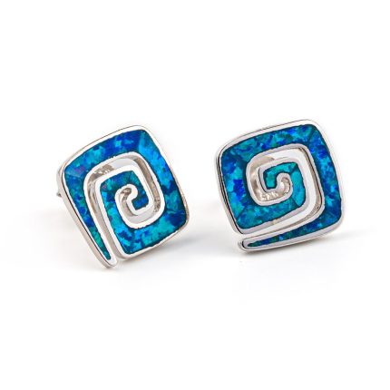 Meander Stud Earrings – 925 Sterling Silver with Opal