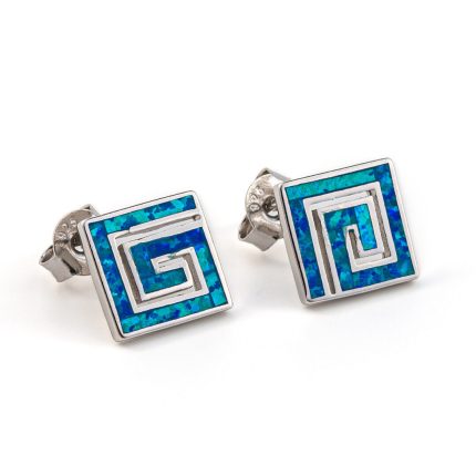 Meander Opal Stud Earrings – 925 Sterling Silver