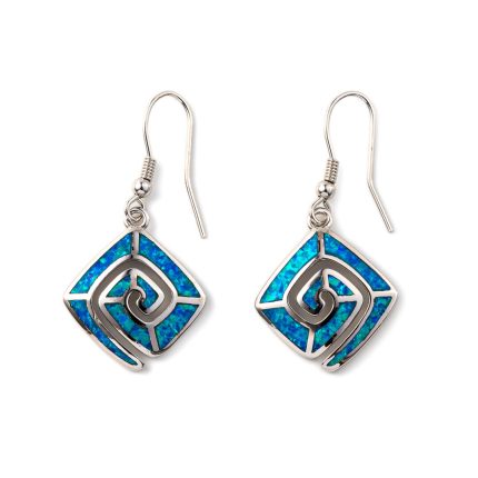 Blue Opal Greek Key Dangle Earrings