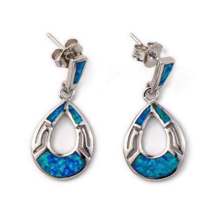 925 Sterling Silver Round Shaped Dangle Earrings with Greek Key