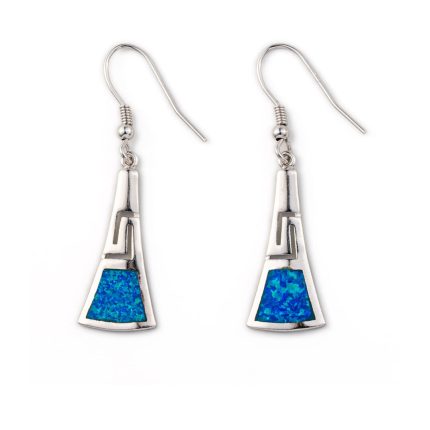 925 Sterling Silver Blue Opal Greek Key Earrings