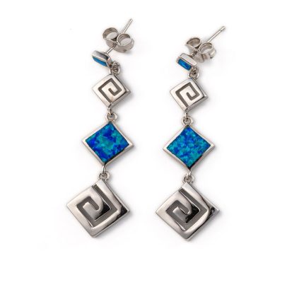 Meander Dangle Earrings – 925 Sterling Silver with Opal