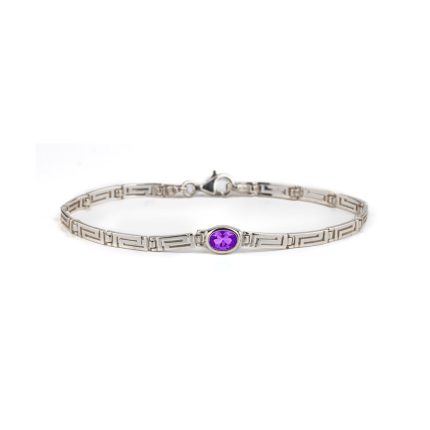 Greek Key Meander Zircon Bracelet – 925 Sterling Silver