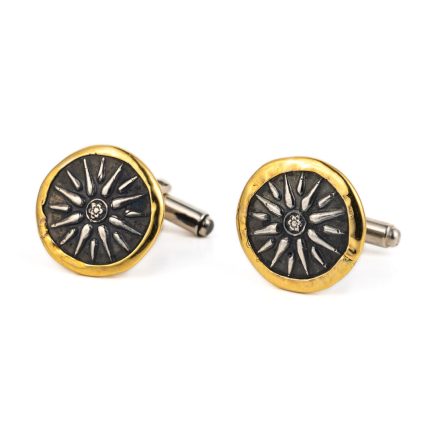 Vergina Star Cufflinks - 14K Gold and Sterling Silver