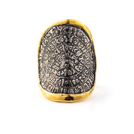 Phaistos Disc Ring - 14K Gold and 925 Sterling Silver