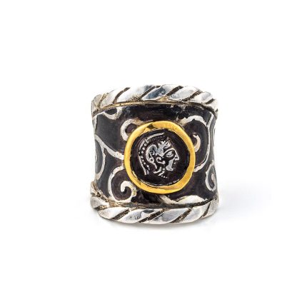 Goddess Athena Coin Ring - 14K Gold and 925 Sterling Silver