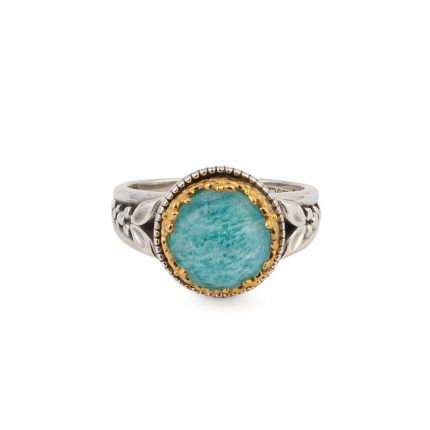 Gerochristo - Dione round ring in sterling silver with Amazonite