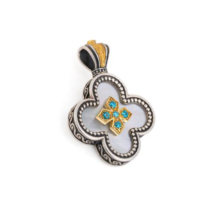Gerochristo - Cross in sterling silver with Gold plated parts mother of pearl and zircons