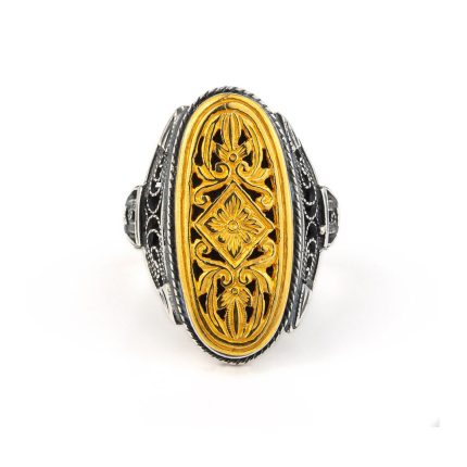 Vintage Flower Ring - silver and gold plated