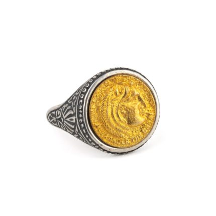 925 Sterling Silver Gold Plated Ring with Hercules
