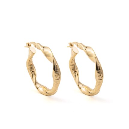 14K Yellow Gold Greek Key Hoop Earrings