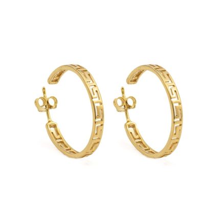 Greek Key Gold Plated Hoop Earrings