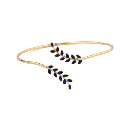 Olive Bangle Bracelet with Lapis – 925 Sterling Silver and Gold Plated