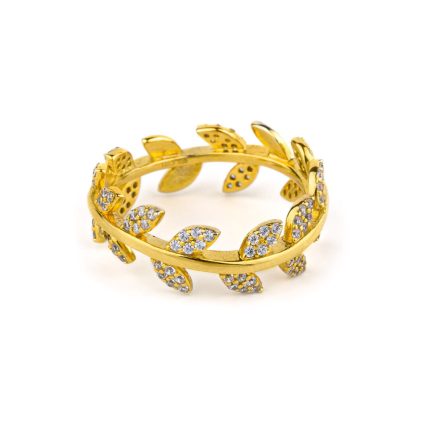 Olive Leaf Zircon Ring - 925 Sterling Silver and Gold Plated