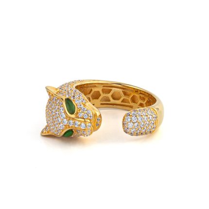 Green Eyed Lion Ring - 925 Sterling Silver