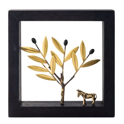 Bronze The donkey and the olive tree – Wood Art Frame