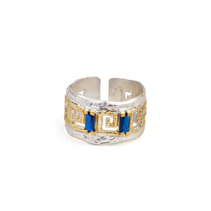 Greek Key Lace Ring with Zircon