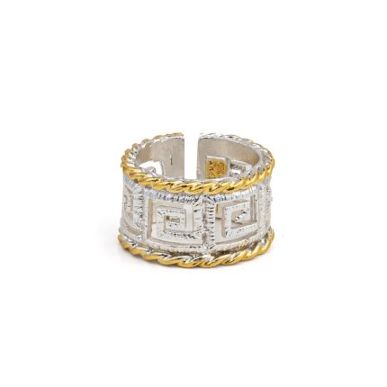 925 Sterling Silver and Gold Plated Greek Key Lace Ring
