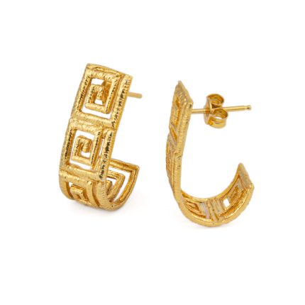 Greek Key Meander Lace Earrings - Sterling Silver Gold Plated