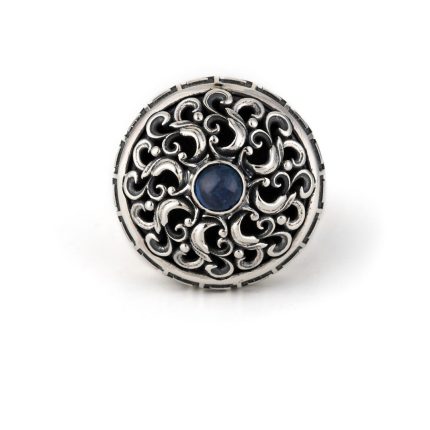 Greek Meander Floral Lapis Ring