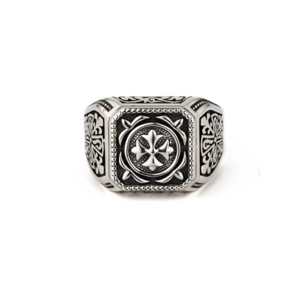 Fleur de lis Signet Cross Ring
