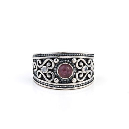 Byzantine Ring with Pink Tourmaline - 925 Sterling Silver