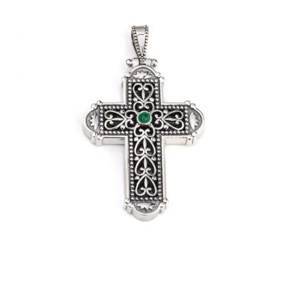 Byzantine Cross Pendant Silver 925 with a Precious Stone