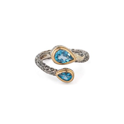 Eden’s Garden double teardrop Ring in 18K Gold and Sterling Silver with Semi precious Stones