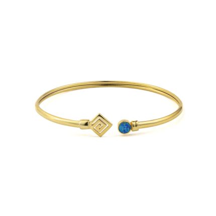Greek Key Cuff Bracelet with Stone - 925 Sterling Silver