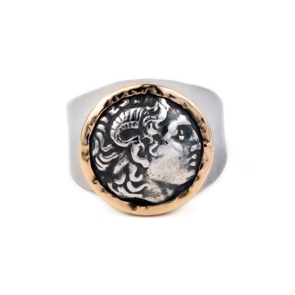 Alexander The Great Coin Ring - 14K Gold and Sterling Silver
